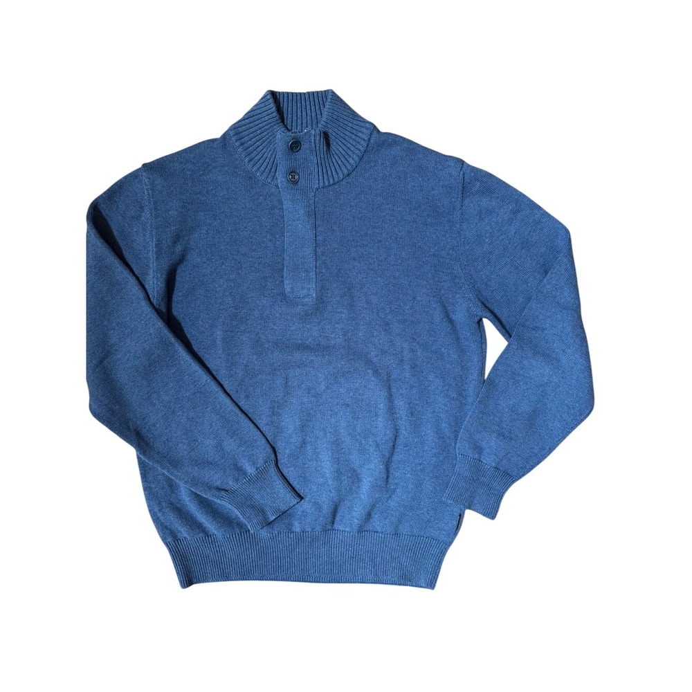 Beretta Men Cotton Mockneck  1/4 Bitton Sweater Italy Sz L Blue Heritage English
